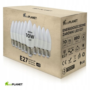 10x Żarówka LED E27 świeczka 10W BARWY ecoPLANET