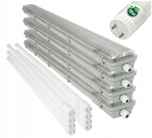 4x Oprawa Hermetyczna 120cm lampa + świetlówki LED