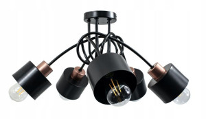 Lampa Sufitowa Miedziana LOFT 5 X E27 KUBEK CZARNY