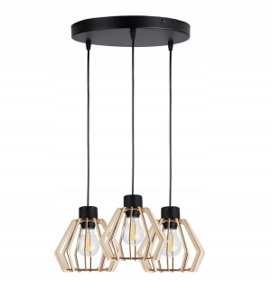 Lampa Sufitowa Wisząca Żyrandol 3x Diament Drewno