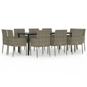 11-cz. zestaw mebli do ogrodu, poduszki, czarny/szary rattan PE