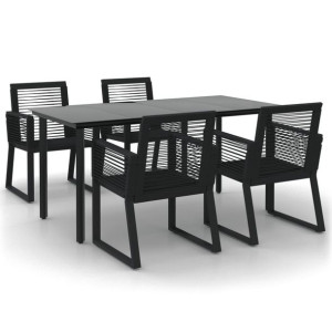 5-częściowy zestaw mebli ogrodowych, czarny, rattan PVC