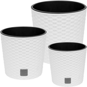 Zestaw X3 Doniczka Donica Rattan Ogrodowa Biała