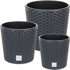 Zestaw X3 Doniczka Donica Rattan Ogrodowa Antracyt