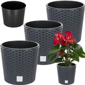 Zestaw X3 Doniczka Donica Rattan Ogrodowa Antracyt