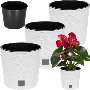 Zestaw X3 Doniczka Donica Rattan Ogrodowa Biała