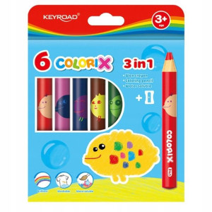 Kredki Świecowe Keyroad Colorix 3in1, 6szt., Jumbo