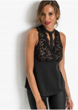 Bonprix Top Z Koronką Bluzka Kopertowy Dekolt Halter Stójka 36-38 935677