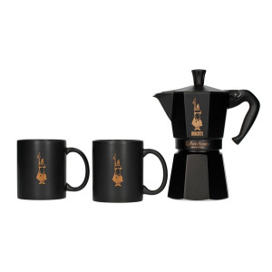 Bialetti - Zestaw Moka Express 6tz Czarna + 2 Kubki