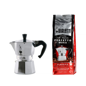 Bialetti Zestaw Moka Express 3tz + kawa Moka Classico 250g