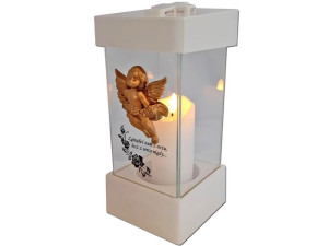 Znicz Lampion La250 Anioł Biały+świeca Led