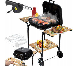 Duży Grill Węglowy Ogrodowy Z Półkami + Dmuchawa