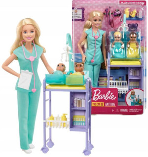 Mattel Barbie Zestaw Lalka Lekarz Bobasy Akcesoria