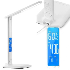 Lampka LED Biurkowa Szkolna Biurko Zegar Kalendarz Biała