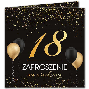 Zaproszenia na 18 urodziny Czarne Gold Balony