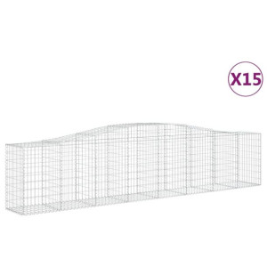 Kosze gabionowe, 15 szt, 400x50x80/100 cm, galwanizowane żelazo