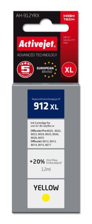 Tusz Activejet AH-912YRX (zamiennik HP 912XL 3YL83AE  Premium  990 stron  ż