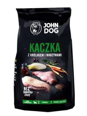 John Dog Adult kaczka z królikiem i warzywami12kg śr/d pies
