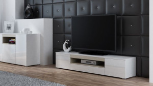 Szafka RTV VIVA 180 biały/ biały połysk+ dąb sonoma