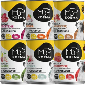 Koema karma dla psa 90% mięsa mix 6 smaków 400g x 6 (dziczyzna, jagnięcina,