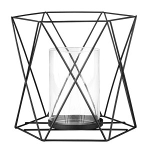 Świecznik Metalowy Geometryczny Z Wkładem Szklanym 15x15x16,5 Cm Czarny