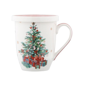 Kubek z zaparzaczem i pokrywką Christmas Tree 300 ml w opasce