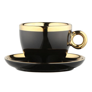 Filiżanka do kawy i herbaty ze spodkiem porcelanowa Palazzo czarna 200 ml