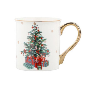 Kubek prosty ze złotym uchem Christmas Tree 300 ml