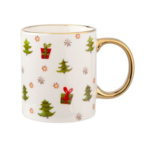 Kubek do kawy i herbaty porcelanowy Choinki 300 ml