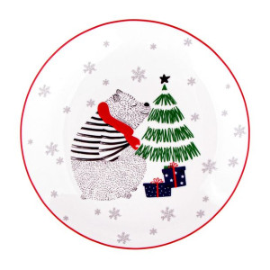 Talerz deserowy porcelanowy Winter Friends Niedźwiadek 21 cm