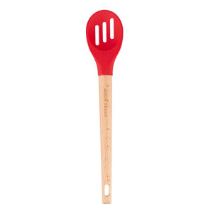 Łyżka Ażurowa Silikonowa Z Drewnianym Uchwytem Czerwona