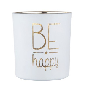 Świecznik Szklany Biały Ze Złotym Wnętrzem 7x8 Cm Dek. Be Happy