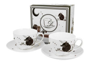 Filiżanki ze spodkami 280 ml komplet 2 szt. CHARMING OWLS