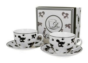 Filiżanki ze spodkami 280 ml komplet 2 szt. KOTY CZARNE