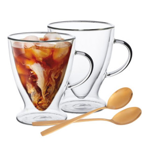 Szklanki termiczne do kawy Andrea 300 ml i złote łyżeczki, 2 szt.