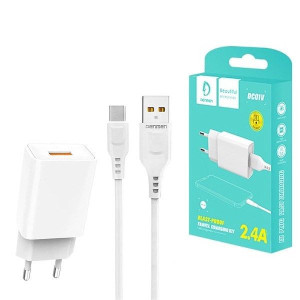 Denmen Ładowarka Sieciowa 2.4a + Kabel Micro Usb Biała 2400mah Dc01