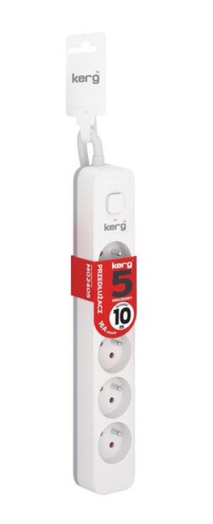 Kerg M02405 Przedłużacz Z Wyłącznikiem 5 Gniazd-biało-szary-10m-16a-h05vv-f