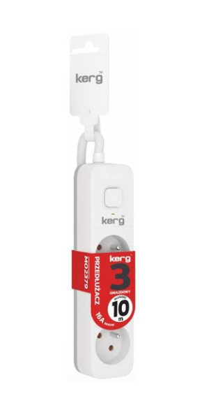 Kerg Przedłużacz Kerg M02379 Z Wyłącznikiem-3 Gniazda-biało-szary-10.0m-16a