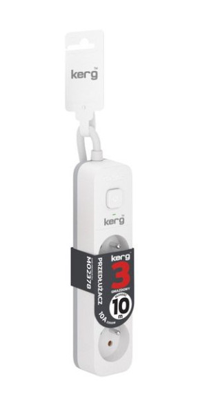 Kerg Przedłużacz Kerg M02378 Z Wyłącznikiem-3 Gniazda-biało-szary-10m-10a-h