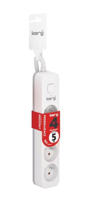 Kerg M02397 Przedłużacz Z Wyłącznikiem 4 Gniazda-biało-szary-5.0m-16a-h05vv