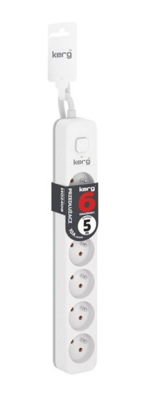 Kerg M02408 Przedłużacz Z Wyłącznikiem 6 Gniazd-biało-szary-5.0m-10a-h05vv-