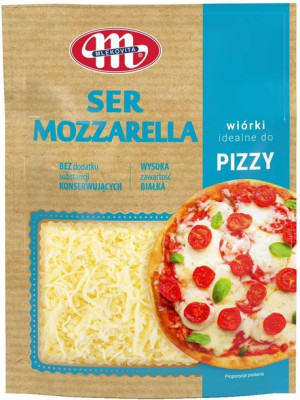 Mozzarella wiórki ser tarty do pizzy zapiekanki 150 g Mlekovita