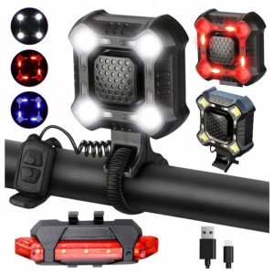 Lampka na Rower Rowerowa LED USB Przód Tył Klakson