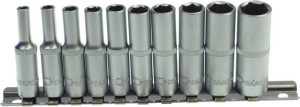 Nasadki długie 6-kątne, 1/4", 5/32"-1/2", 10 szt.