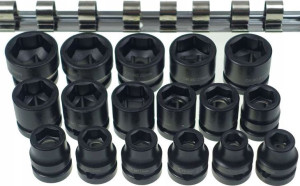 Nasadki udarowe 1/2", 8-24 mm, 17 szt., 6-kątne