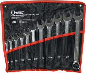 Klucze płasko oczkowe 3/8"-1", 11 szt.