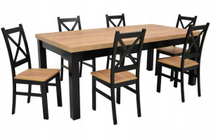 Stół 90x170/250 CRAFT i 6 krzeseł oparcie x CRAFT