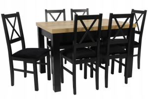 6 krzeseł oparcie x i stół 80x120/160 cm CRAFT
