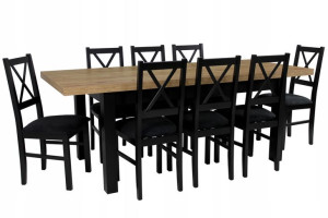 8 krzeseł drewnianych i stół 90x160/210 cm craft