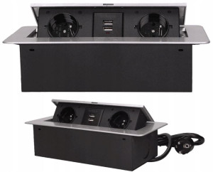 Gniazda wpuszczane w blat 2xUSB + 2P+Z z przewodem